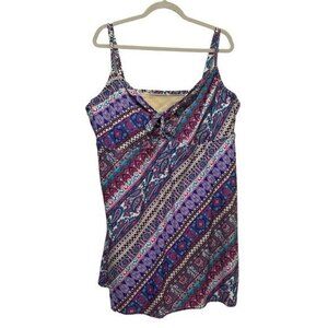 Swimsuits For All Plus Size 24 D / DD Swim Dress Paisley Purple Underwire Stripe